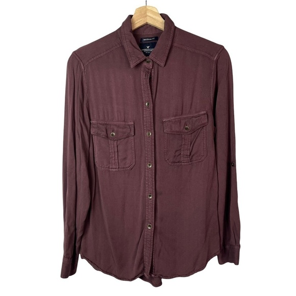American Eagle AEO Red Relaxed Fit Boyfriend Button Down Long Sleeve S - Picture 1 of 4